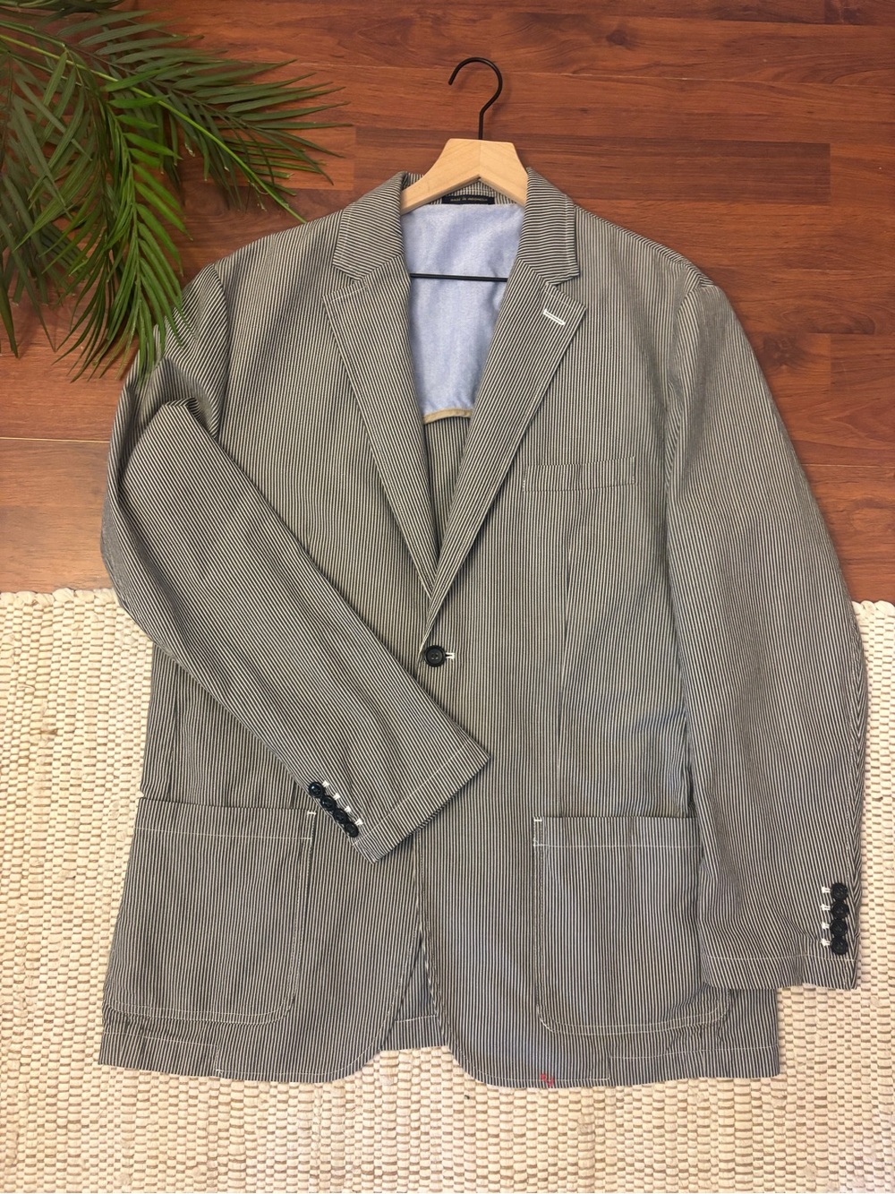 Club Room Gray Pinstripe Sport Coat Blazer Jacket Large 2 Button COTTON